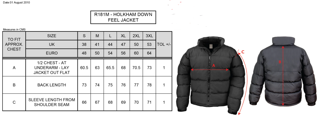 St Christophers School Staff - Puffa Jacket - Unisex Fit - Size Guide