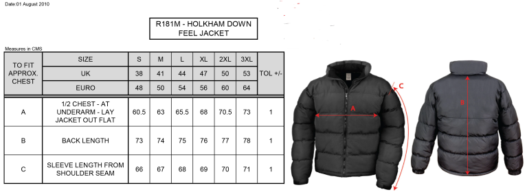St Christophers School Staff - Puffa Jacket - Unisex Fit - Size Guide