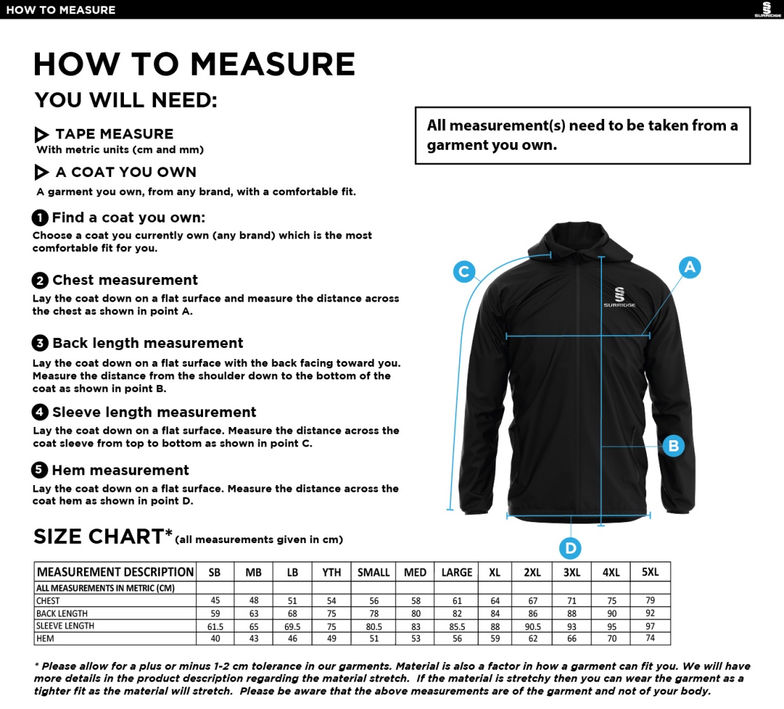 St Christophers School Staff - Dual Training Jacket - Unisex Fit - Size Guide