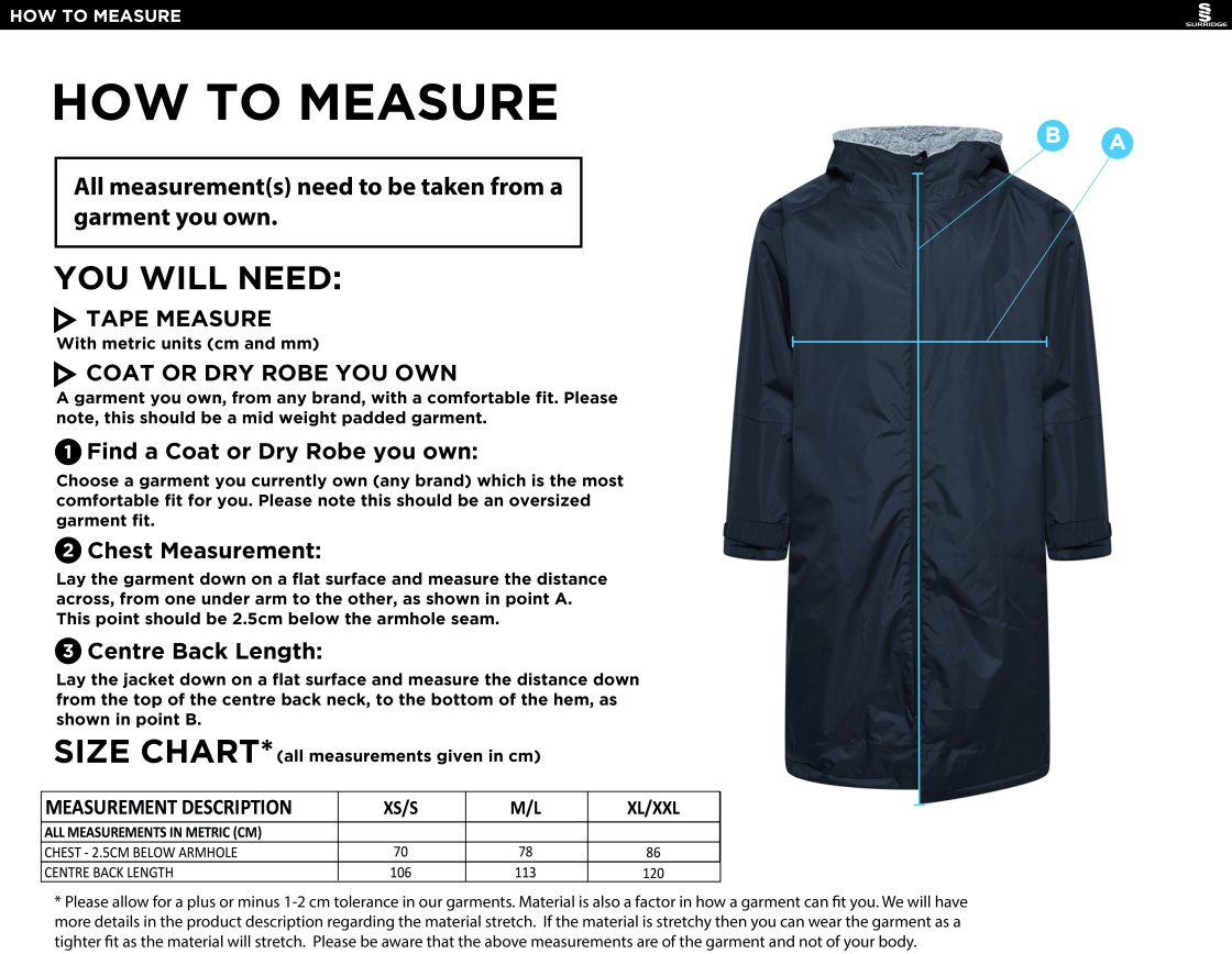 St Christophers School Staff - Active Thermal Fleece Robe - Unisex Fit - Size Guide