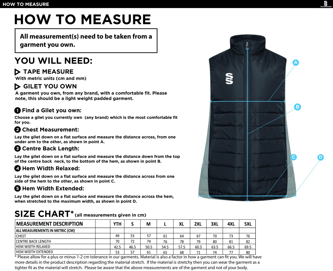 St Christophers School Staff - Active Gilet - Unisex Fit - Size Guide