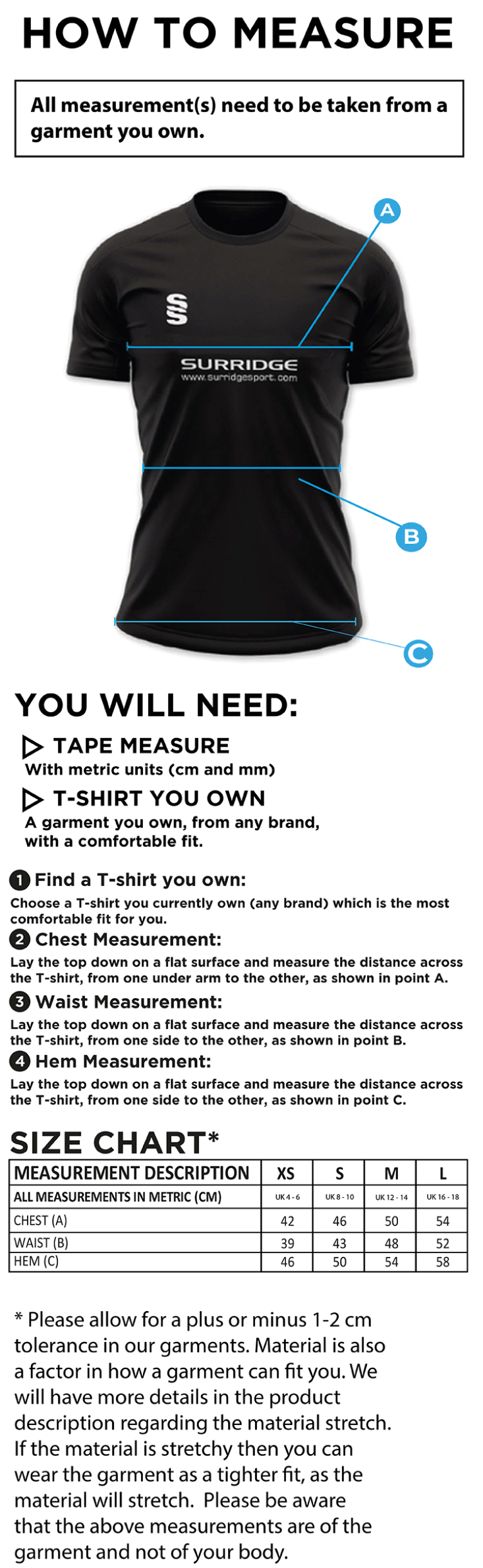 St Christophers School Staff - Impact T-Shirt - Women's Fit - Size Guide