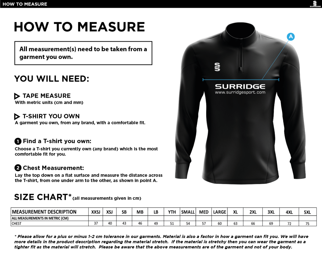 St Christophers School Staff - 1/4 Zip Dual Performance Top - Unisex Fit - Size Guide