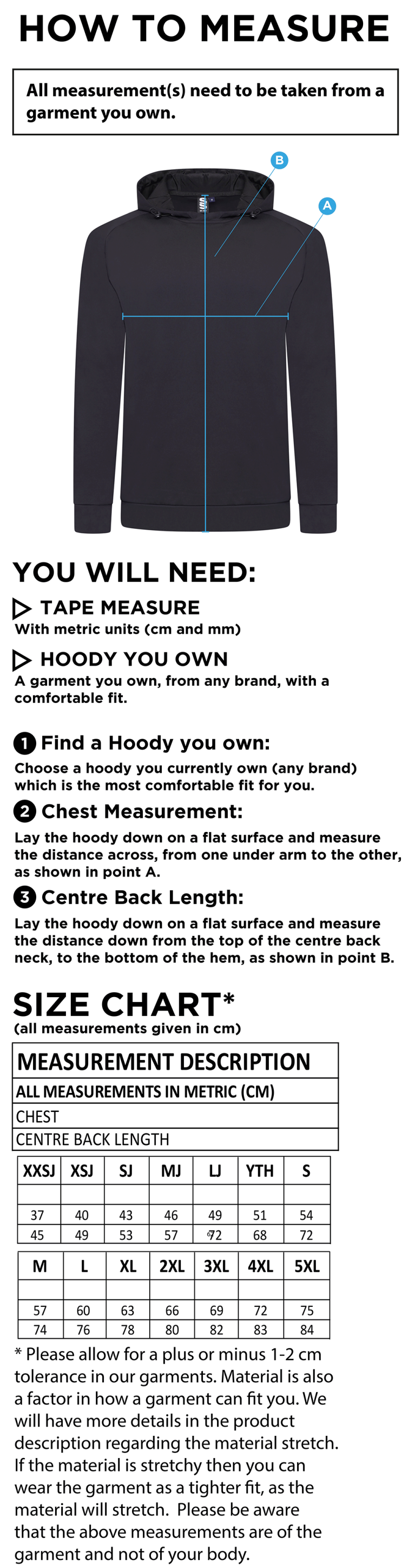 St Christophers School Staff - Active Hoody - Unisex Fit - Size Guide