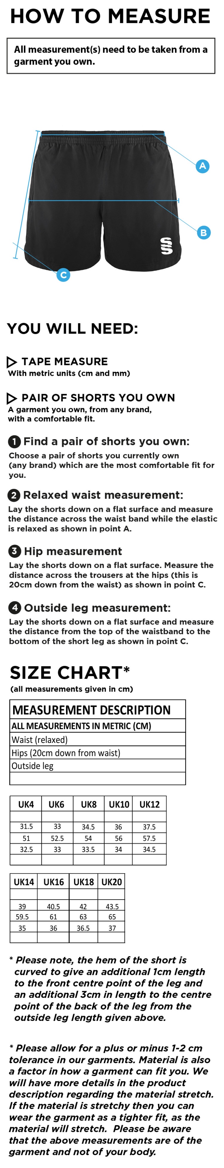 St Christophers School Staff - Performance Gym Short - Women's Fit - Size Guide