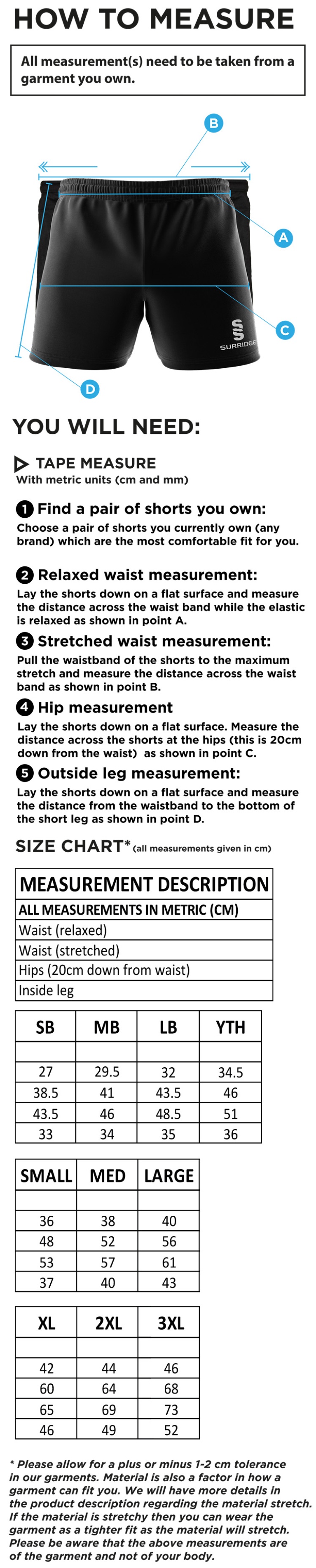 St Christopher Staff - Performance Gym Short - Unisex Fit - Size Guide
