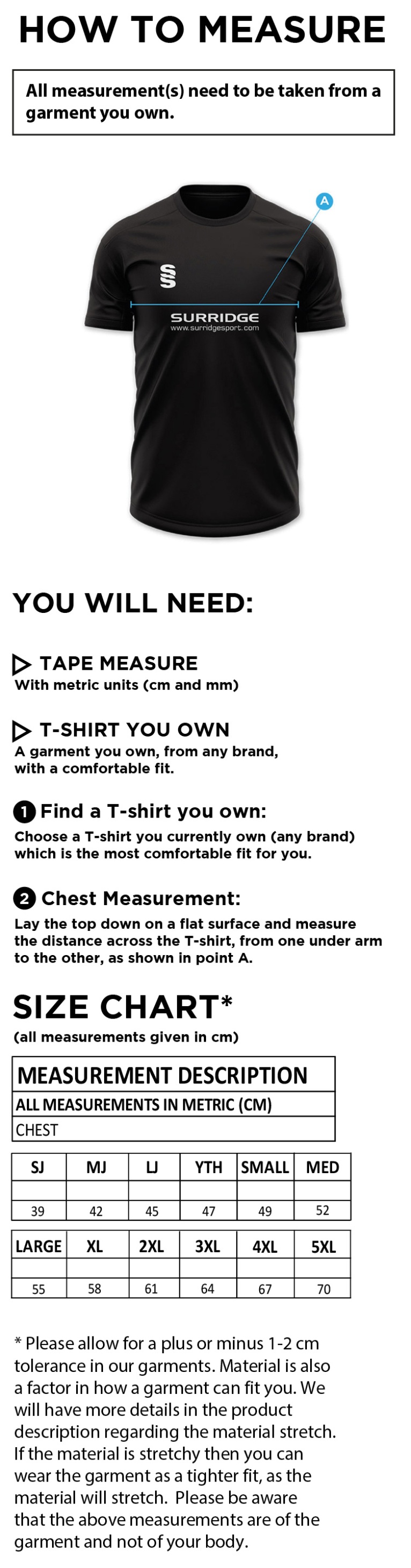 St Christophers School Staff - Impact T-Shirt - Men's Fit - Size Guide