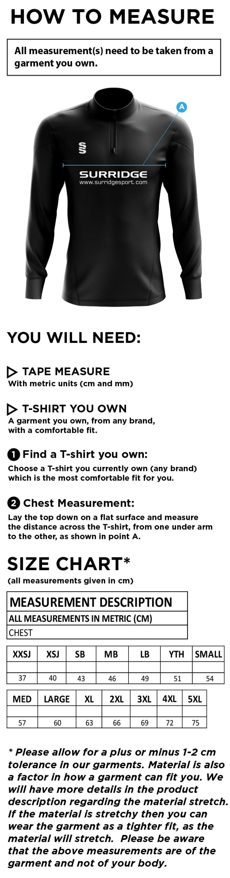 St Christophers School Students - Blade Performance Top - Unisex Fit - Size Guide