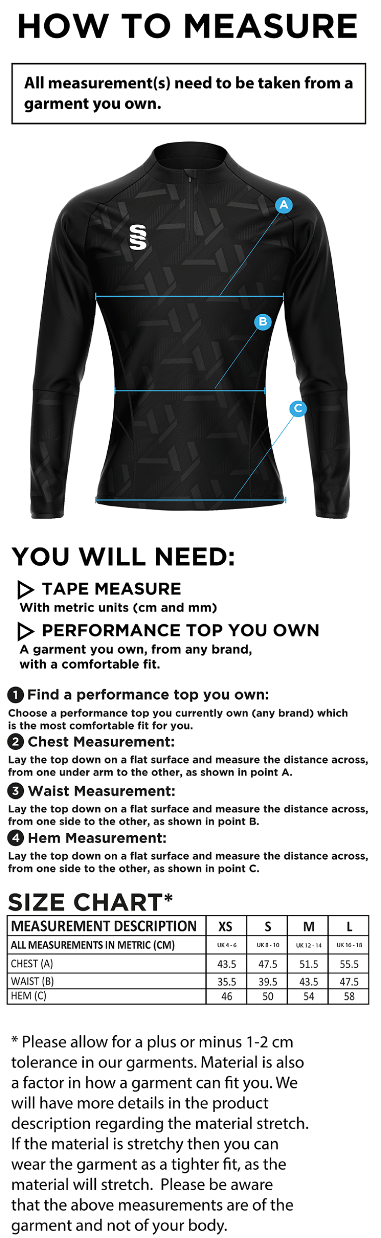 St Christophers School Staff - Impact 1/4 Zip Performance Top - Women's Fit - Size Guide