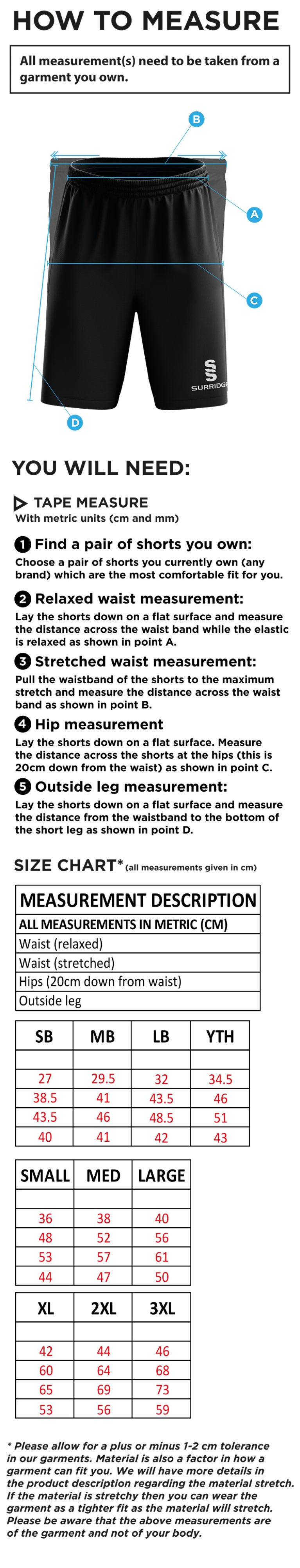 St Christophers School Students - Blade Shorts - Unisex Fit - Size Guide