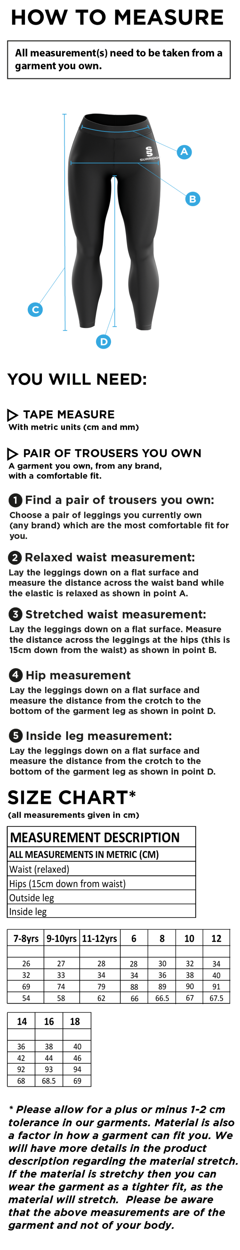 St Christophers School Staff - Performance Full Length Leggings - Women's Fit - Size Guide