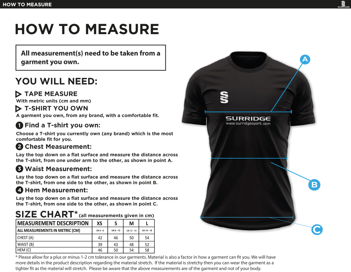 St Christophers School Staff - Impact T-Shirt - Women's Fit - Size Guide