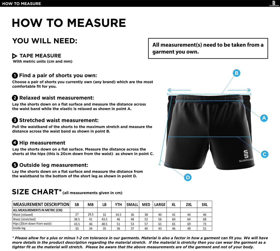 St Christopher Staff - Performance Gym Short - Unisex Fit - Size Guide