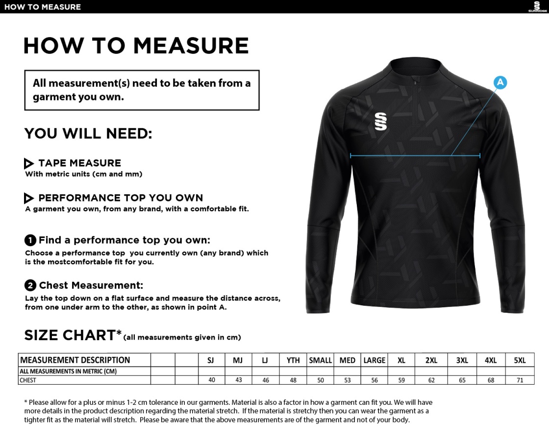 St Christophers School Staff - Impact 1/4 Zip Performance Top - Men's Fit - Size Guide