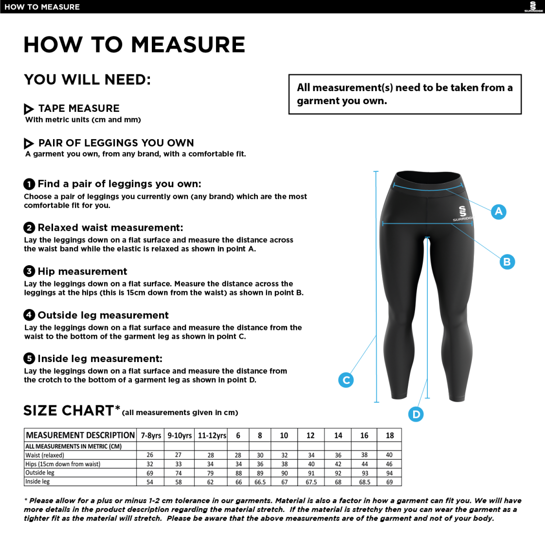 St Christophers School Staff - Performance Full Length Leggings - Women's Fit - Size Guide