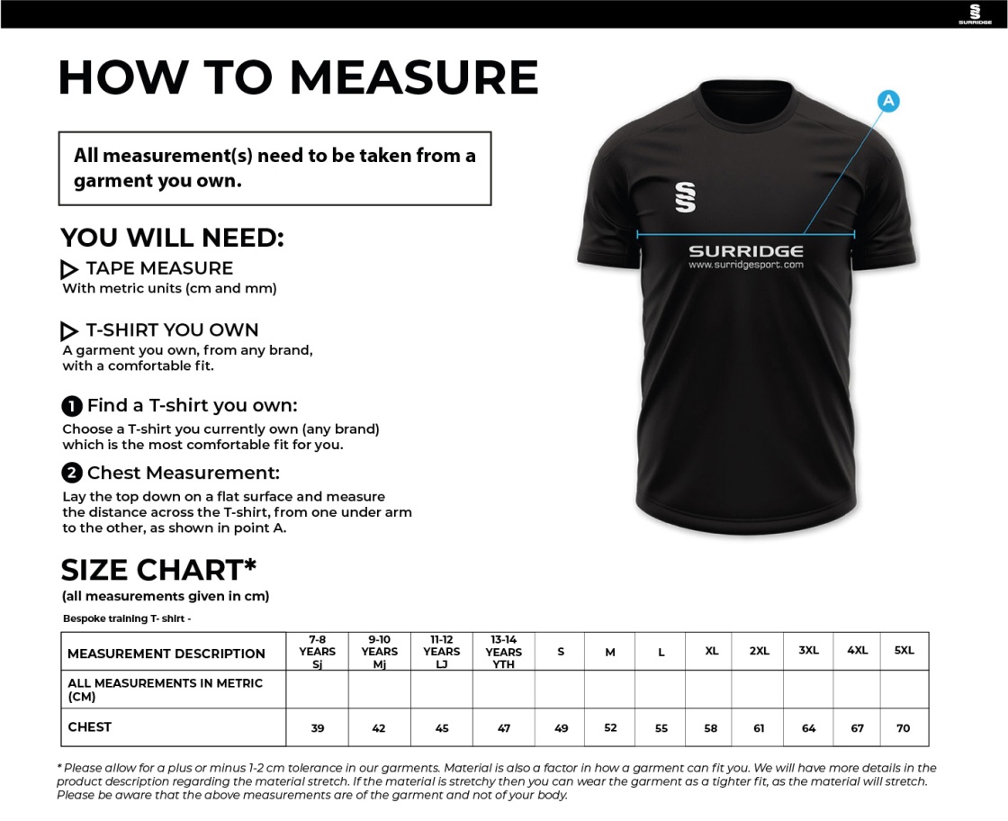 St Christophers School Staff - Impact T-Shirt - Men's Fit - Size Guide