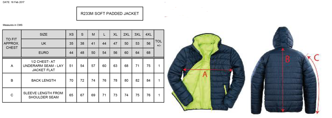 St Christophers School Staff - Supersoft Padded Hooded Jacket - Unisex Fit - Size Guide
